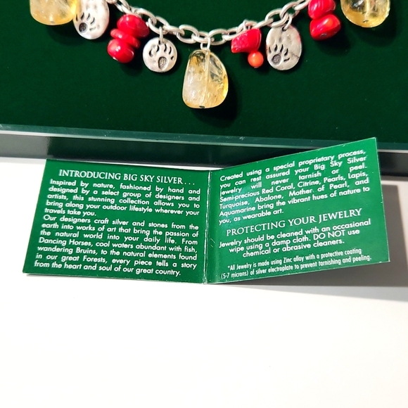 Big Sky Silver Tracks Charm Bear Prints Necklace Red Coral Citrine Rare! New!! - Picture 10 of 11